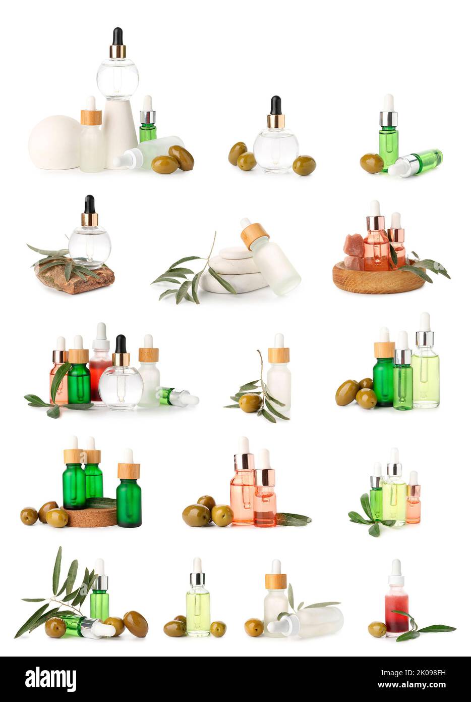 Set of cosmetics with olive oil extract isolated on white Stock Photo