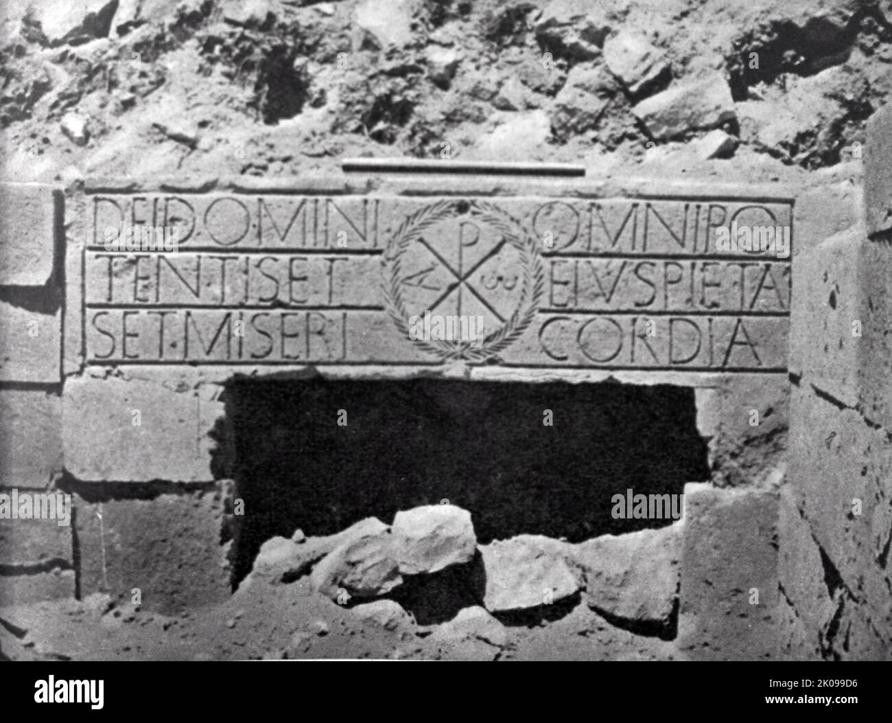 Lintel recording the piety and mercy of God in Tripolitania. Tripolitania is a historic region and former province of Libya. Stock Photo