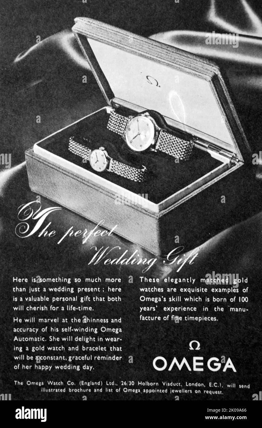 Newspaper advertisement for Omega Watches. Stock Photo
