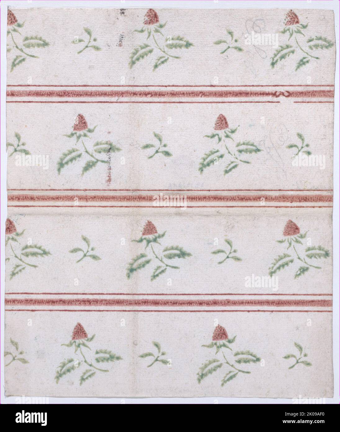 Sheet with overall leaf, flower, and stripe pattern, 19th century Stock ...