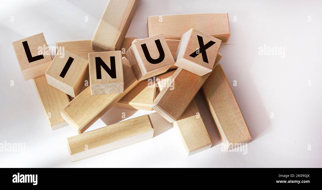 LINUX - abbreviated word on cubes on white background Stock Photo