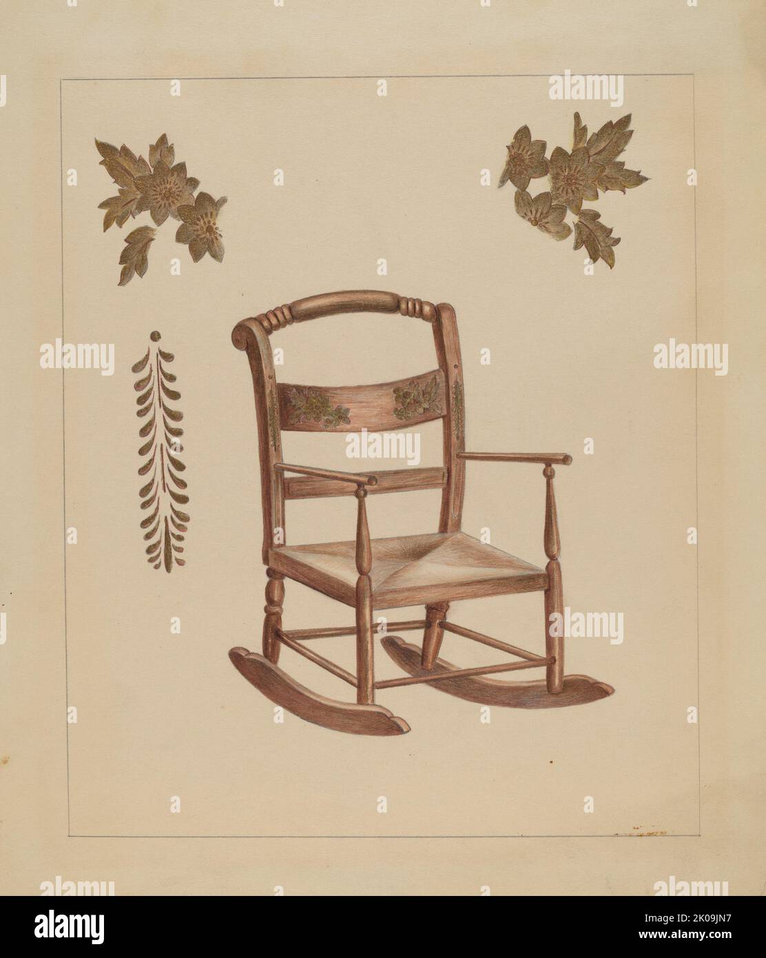 Pencil Rocking Chair Watercolor colored pencil gold ink and graphiteon paper hi-res stock ...