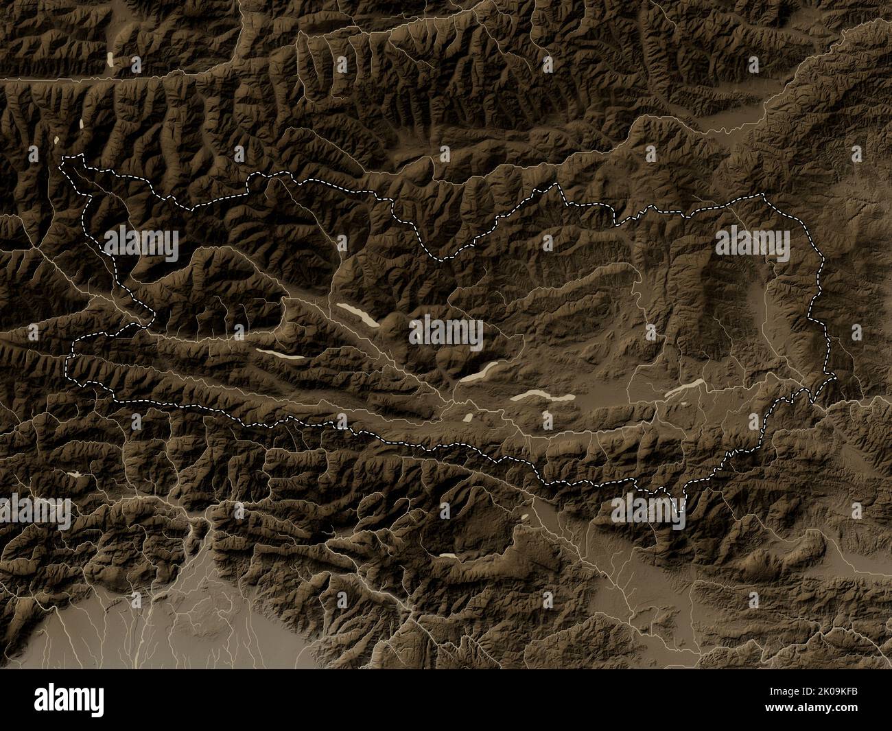 Karnten, state of Austria. Elevation map colored in sepia tones with ...
