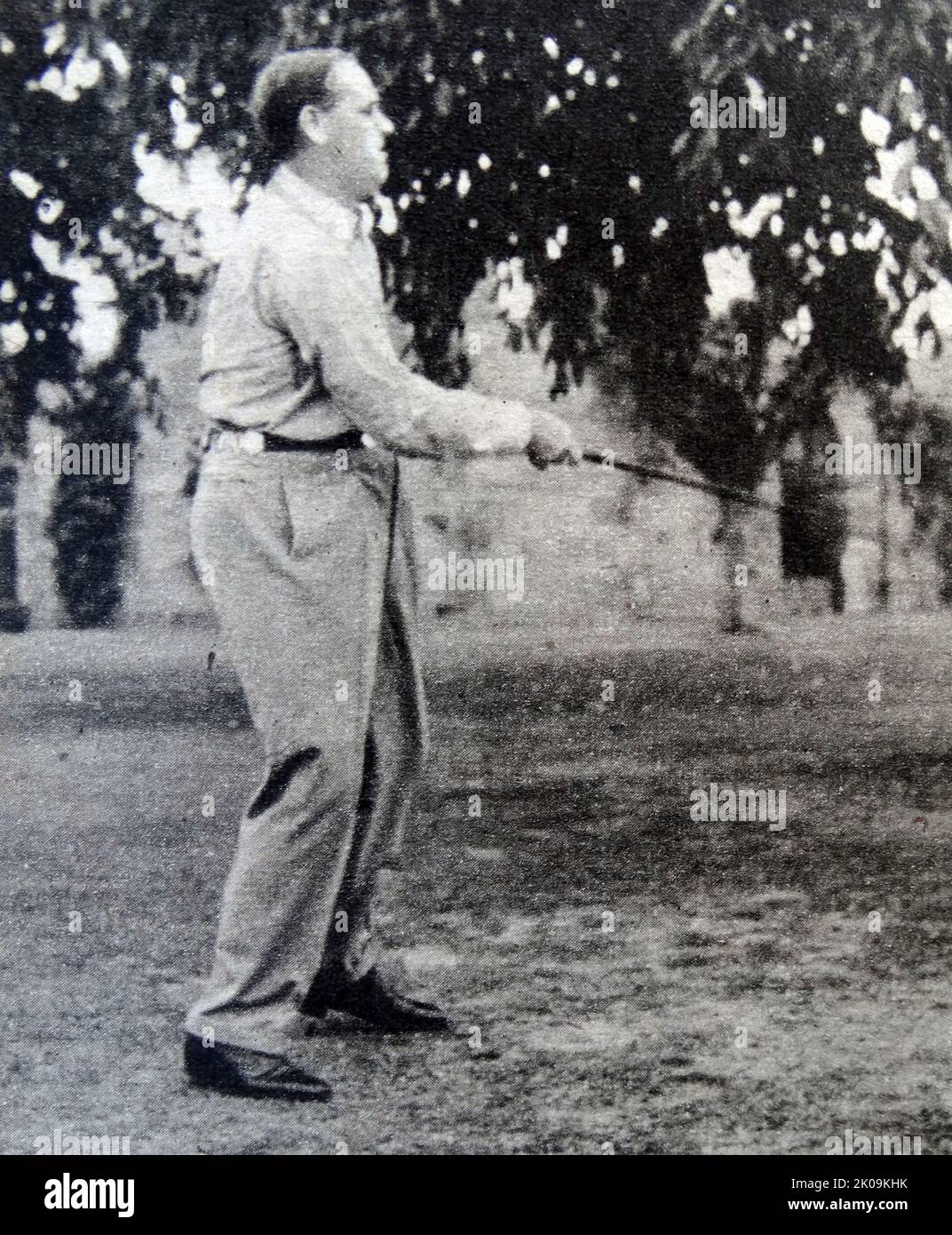 Viceroy of India, Lord Linlithgow playing golf in India. Victor Alexander John Hope, 2nd Marquess of Linlithgow, KG, KT, GCSI, GCIE, OBE, TD, PC, FRSE (24 September 1887 - 5 January 1952) was a British Unionist politician, agriculturalist, and colonial administrator. He served as Governor-General and Viceroy of India from 1936 to 1943. He was usually referred to simply as Linlithgow. Stock Photo