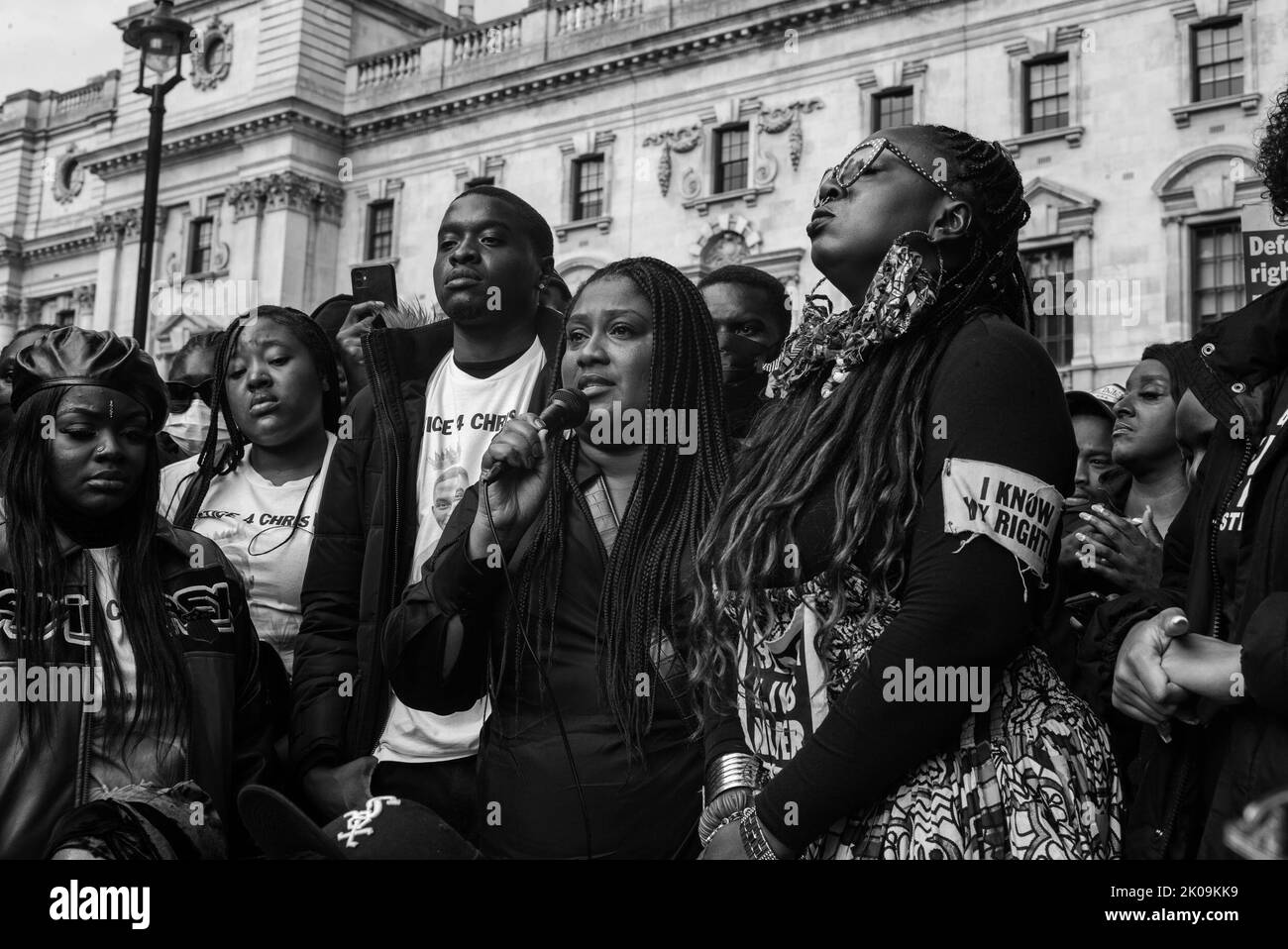 Protestors gathered at Scotland Yard, demanding justice for Chris Kaba who was fatally shot by the police in Streatham, London. Stock Photo