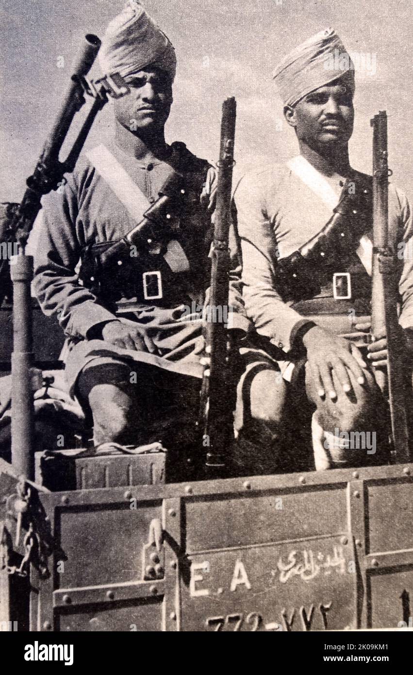 Members of the Egyptian Camel Corps which supported the British Army Corps during World War II. Stock Photo