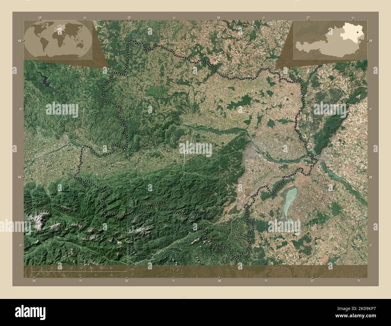 Niederosterreich, state of Austria. High resolution satellite map. Corner auxiliary location maps Stock Photo