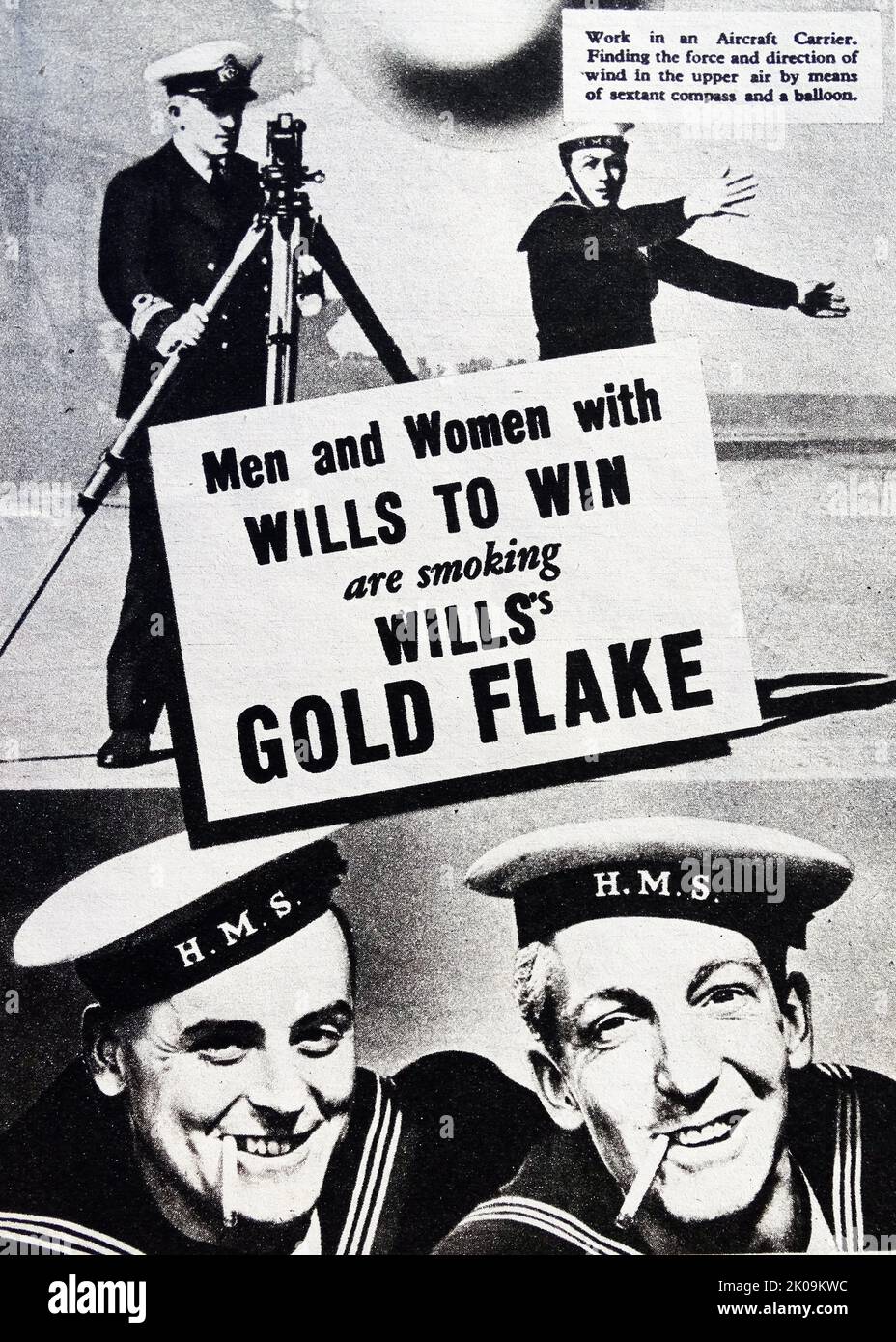 Newspaper advertisement for Wills's Gold Flake cigarettes using navy as promotion. Stock Photo