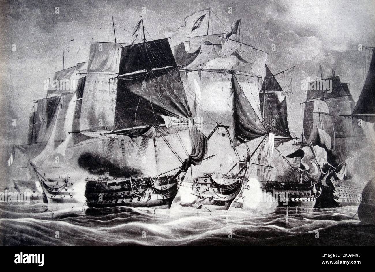 The Battle of Trafalgar (21 October 1805) was a naval engagement between the British Royal Navy and the combined fleets of the French and Spanish Navies during the War of the Third Coalition (August-December 1805) of the Napoleonic Wars (1803-1815). Stock Photo