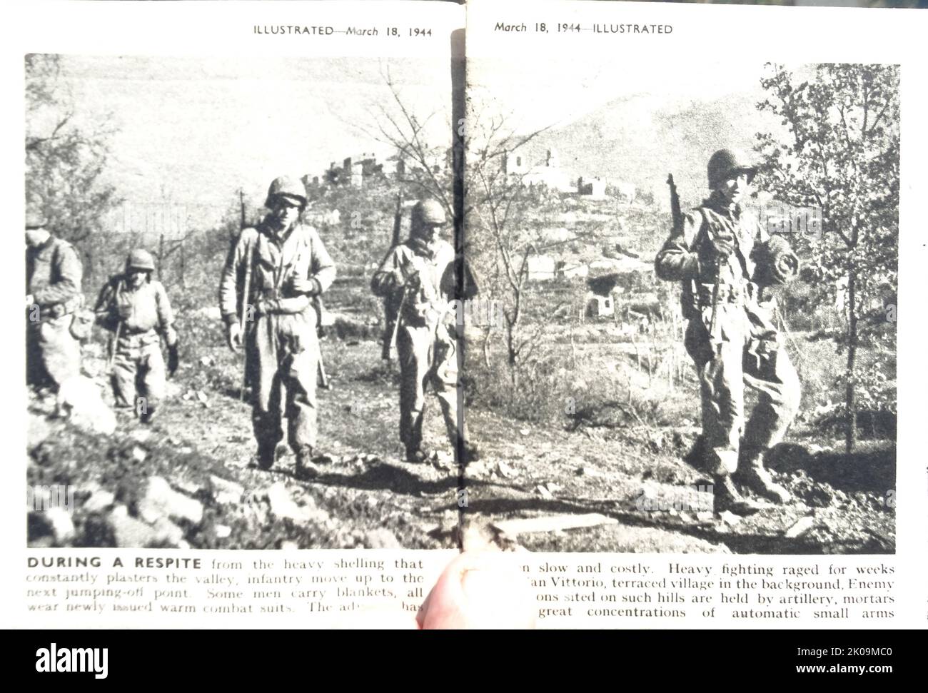 Soldiers get some respite from heavy shelling near Vittoria, Sicily, during World War II. Stock Photo