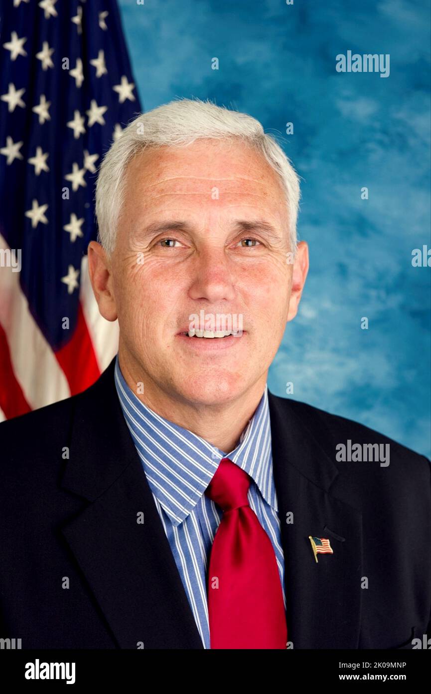 Mike Pence (born June 7, 1959) is an American politician; vice president of the United States from 2017 to 2021. A member of the Republican Party, he was the 50th governor of Indiana from 2013 to 2017. Pence was also a member of the U.S. House of Representatives from 2001 to 2013, representing the 2nd district of Indiana from 2001 to 2003 and the 6th district of Indiana from 2003 to 2013. Stock Photo