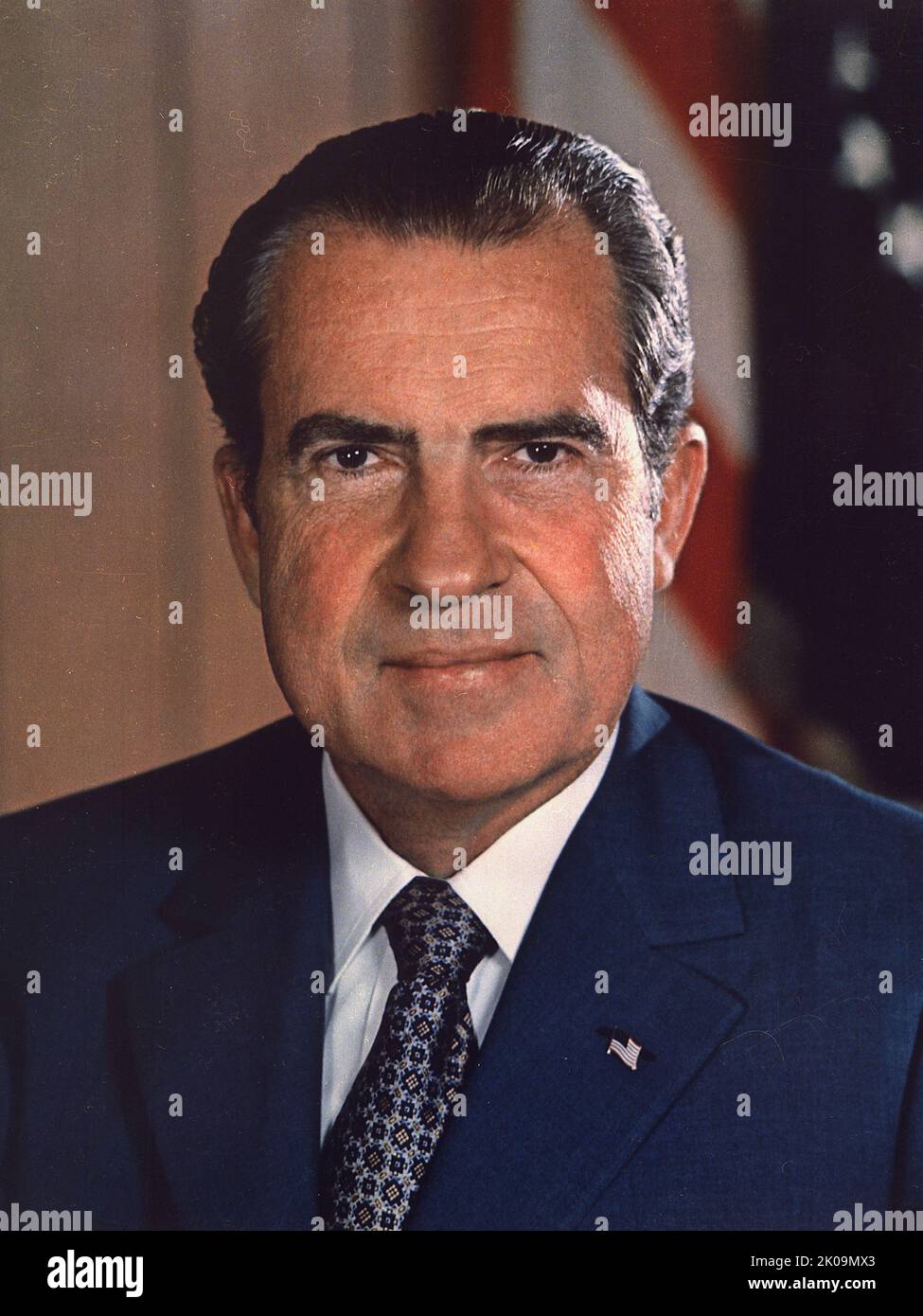 Richard Nixon (1913 - 1994) president of the United States, serving from 1969 to 1974. A member of the Republican Party, Nixon previously served as the 36th vice president from 1953 to 1961, he became the only president to resign from the office, following the Watergate scandal. Stock Photo