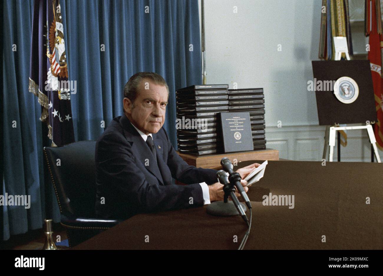 Richard Nixon (1913 - 1994) president of the United States, serving from 1969 to 1974. A member of the Republican Party, Nixon previously served as the 36th vice president from 1953 to 1961, he became the only president to resign from the office, following the Watergate scandal. Stock Photo