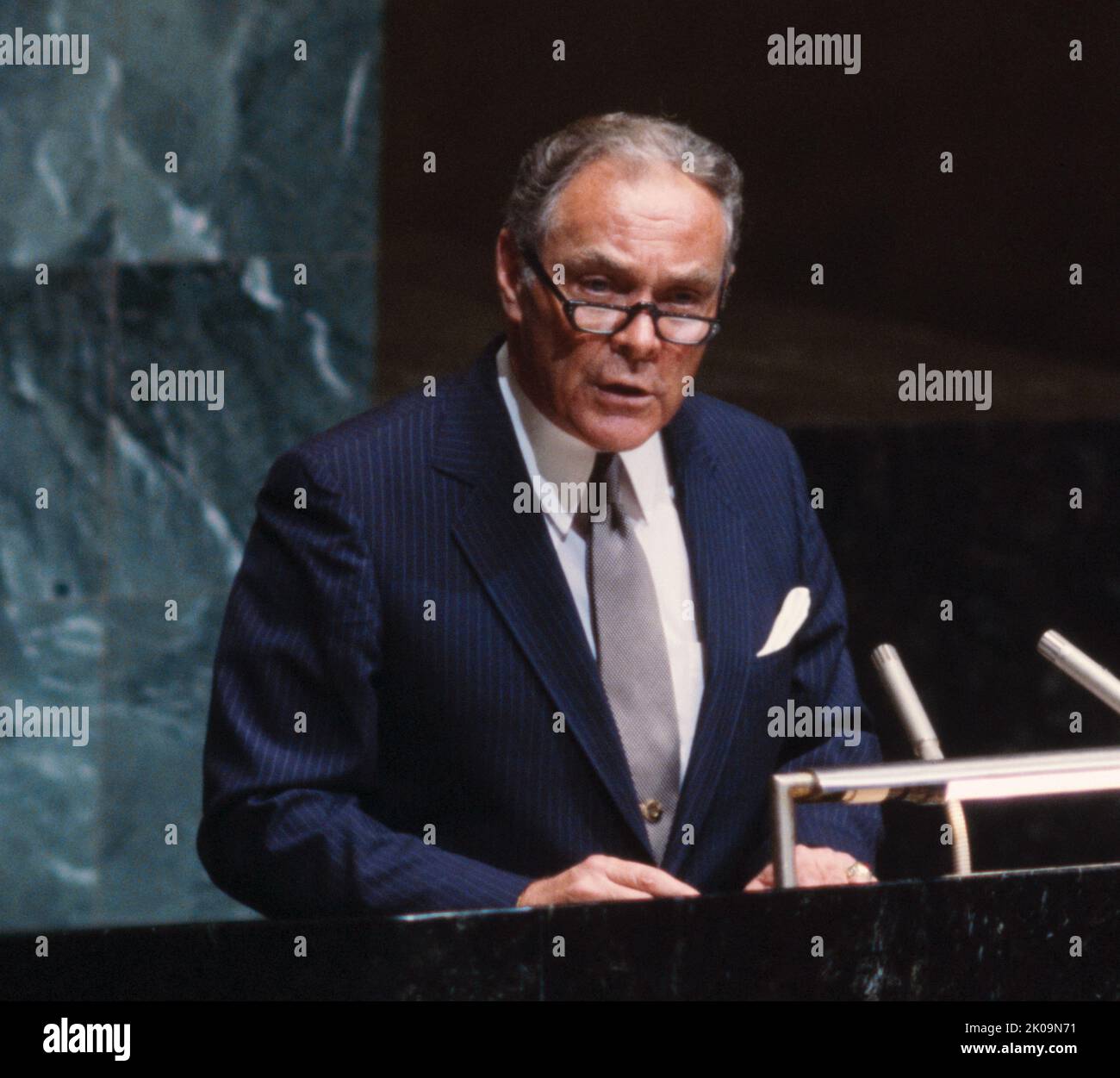 Alexander Haig (1924 - 2010) was the United States Secretary of State under President Ronald Reagan and the White House chief of staff under presidents Richard Nixon and Gerald Ford. He retired as a general from the United States Army, having been Supreme Allied Commander Europe as the vice chief of staff of the Army. In 1973, he became the youngest four-star general in the U.S. Army's history. Stock Photo