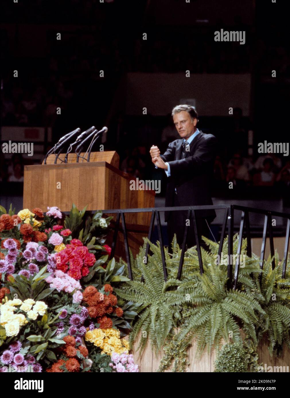 William Franklin Graham Jr. (November 7, 1918 - February 21, 2018) was an American evangelist, a prominent evangelical Christian figure, and an ordained Southern Baptist minister who became well known internationally in the late 1940s. One of his biographers has placed him 'among the most influential Christian leaders' of the 20th century. Stock Photo