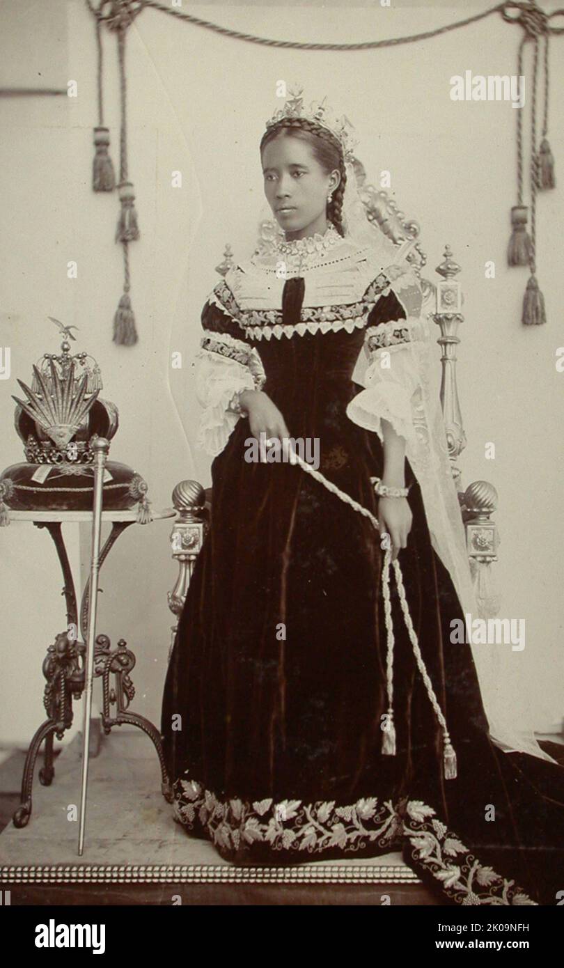 Ranavalona III (1861 - 1917) last sovereign of the Kingdom of Madagascar. She ruled from July 30, 1883 to February 28, 1897 in a reign marked by ultimately futile efforts to resist the colonial designs of the government of France. Ranavalona tried to stave off colonization by strengthening trade and diplomatic relations with foreign powers throughout her reign. Stock Photo