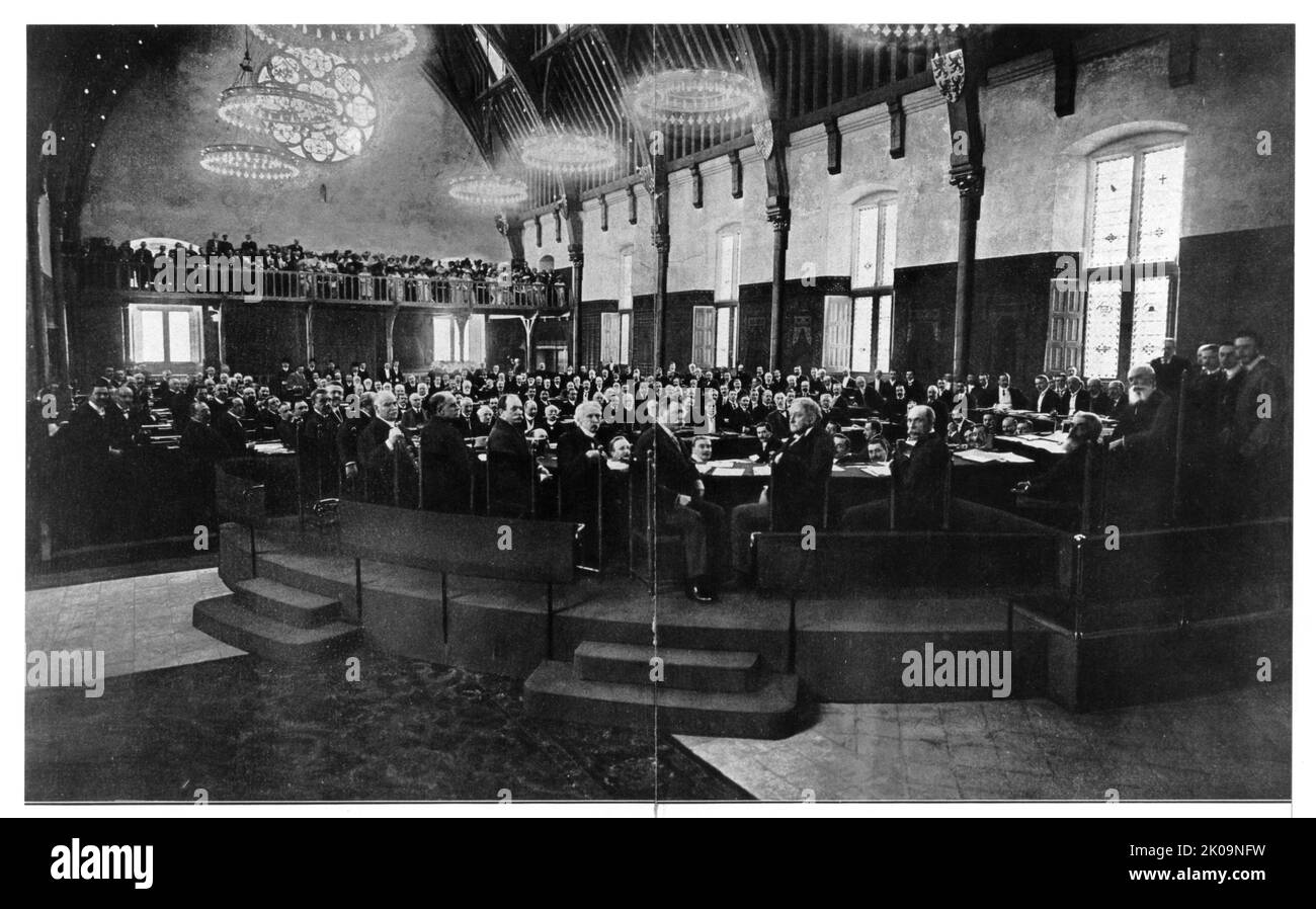 Final Act of the Second Peace Conference. The Hague, 18 October 1907, from 15 June until 18 October 1907. The Final Acts constitute authoritative statements of the results achieved. They were signed by the delegates but not ratified by the participating states. It has no binding force. The conference of 1907, though first proposed by U.S. President Theodore Roosevelt, was officially convened by Nicholas II. This conference was attended by the representatives of 44 states. Stock Photo