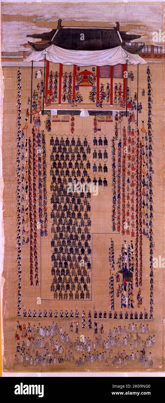 Special Civil and Military Service Examinations, in Joseon era Korea. These civil service exams were annual and defined the intake of new appointees to the army and civil service. 1795. Stock Photo