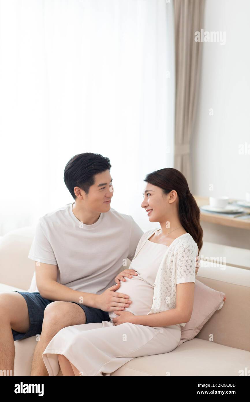 Asian Pregnant Woman Black Undershirt Sitting Stock Photo 2308894779