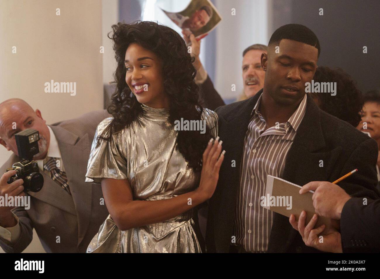 MIKE, front, from left Laura Harrier as Robin Givens, Trevante Rhodes