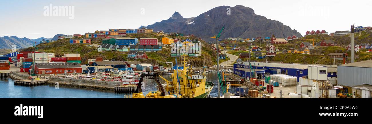 Sisimiut, Greenland - August 28, 2022 :  Harbor of Sisimiut, Greenland. Stock Photo