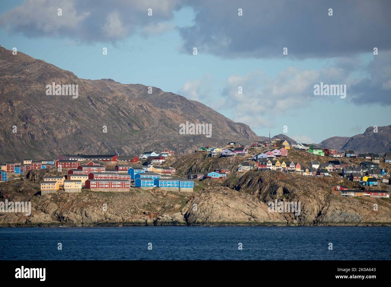 Colorful houses along waterfront of Sisimiut, Greenland. Stock Photo
