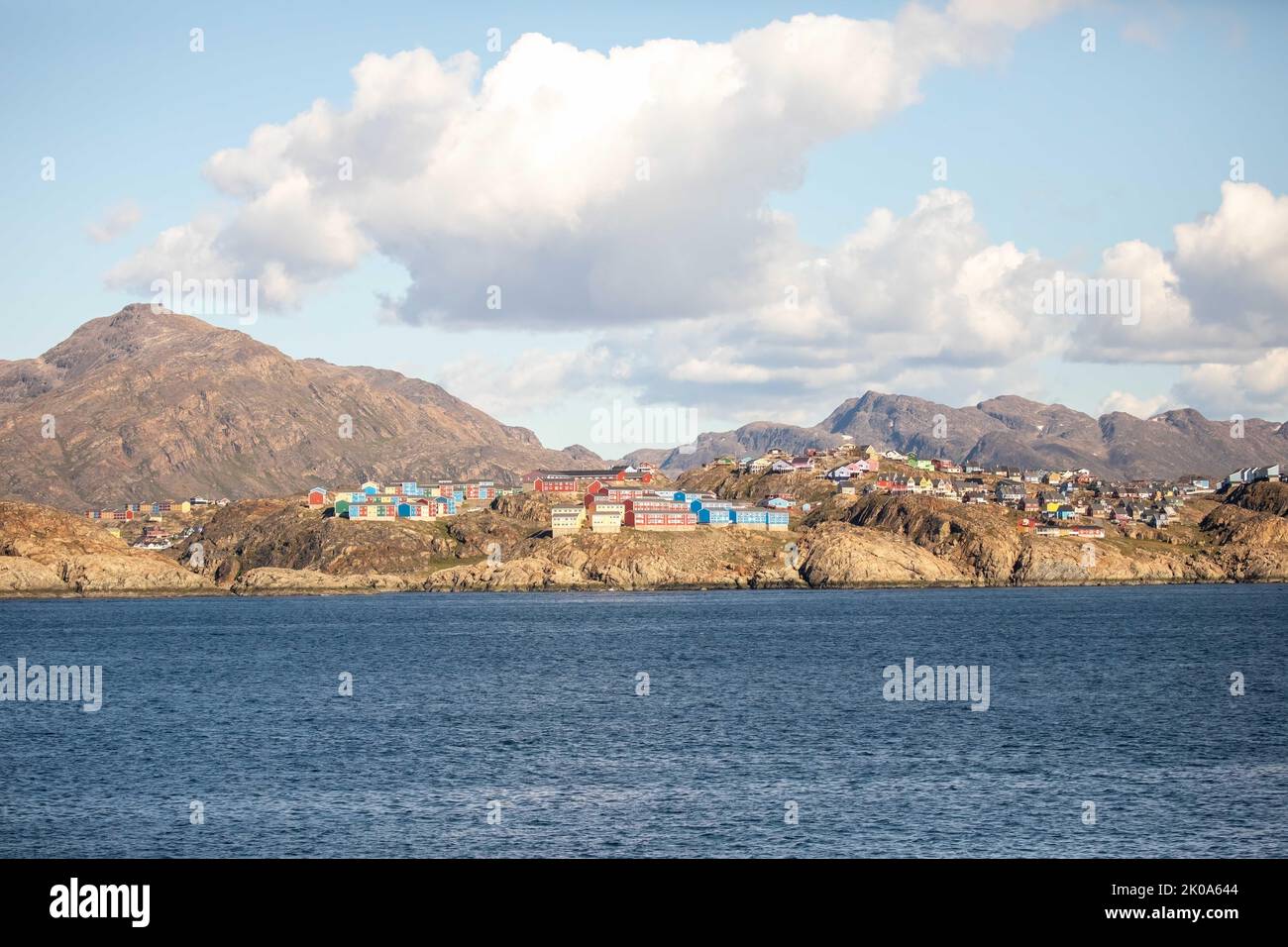 Colorful houses on waterfront in Sisimiut, Greenland. Stock Photo