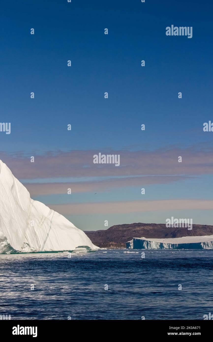 Tabular iceberg off Ilulissat Icefiord, Greenland. , a Unesco World Heritage Site. Stock Photo