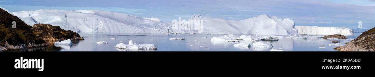Panorama of landscape at Ilulissat Icefiord, Greenland. , a Unesco World Heritage Site. Stock Photo