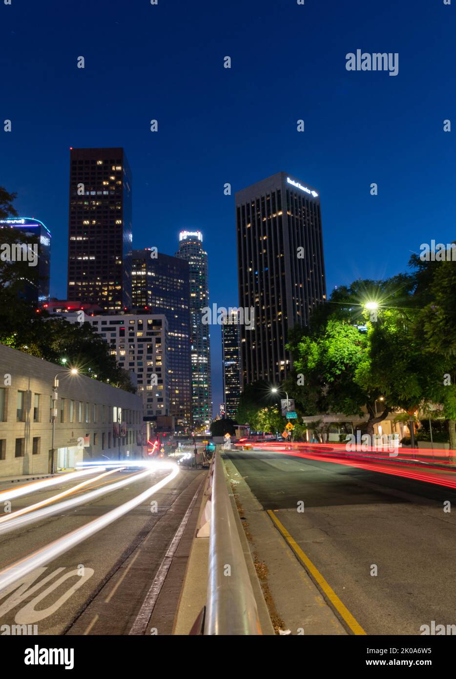 Light trails in downtown Los Angeles Stock Photo