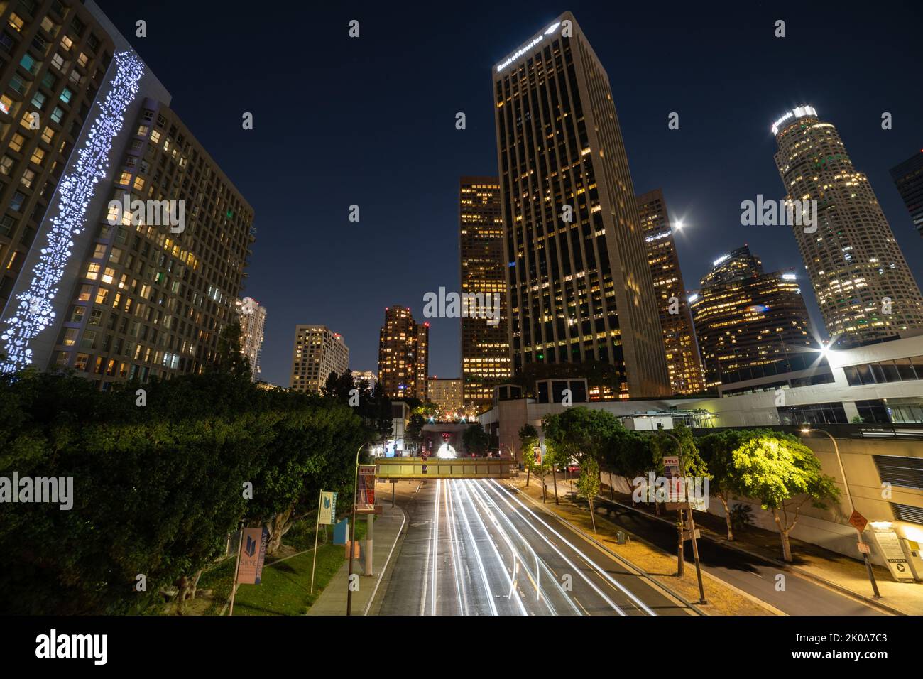 Light trails in downtown Los Angeles Stock Photo
