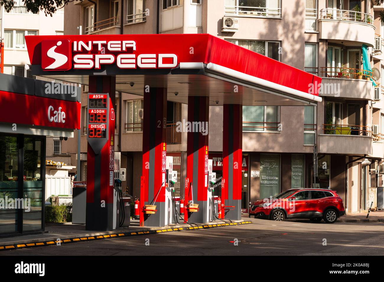Inter Speed local neighbourhood petrol station in Sofia, Bulgaria, Eastern Europe, Balkans, EU Stock Photo