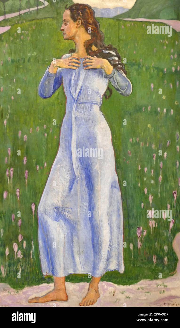 Emotion, 1900. Oil painting by Ferdinand Hodler. Ferdinand Hodler (March 14, 1853 - May 19, 1918) was one of the best-known Swiss painters of the 19th century. His early works were portraits, landscapes, and genre paintings in a realistic style Stock Photo