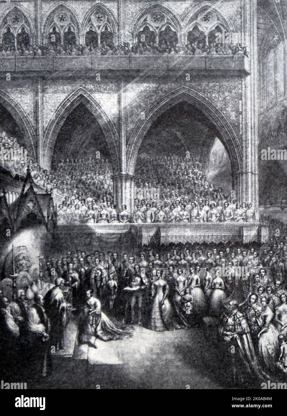 Coronation of Queen Victoria, 1838. The Queen receiving Holy Communion. Drawing. Victoria (Alexandrina Victoria; 24 May 1819 - 22 January 1901) was Queen of the United Kingdom of Great Britain and Ireland from 20 June 1837 until her death in 1901 Stock Photo