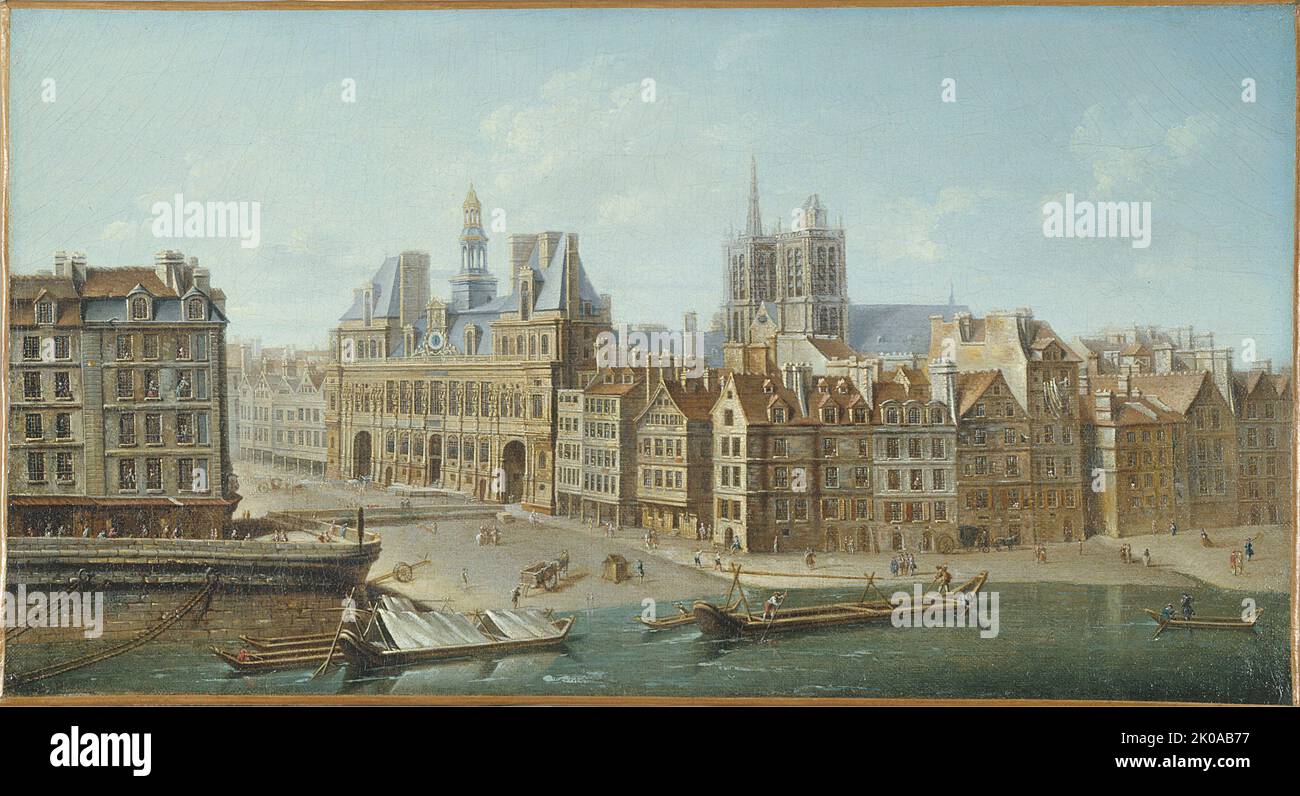 Hotel de Ville and Place de Greve (current Place de l'Hotel de Ville), 1752. Stock Photo