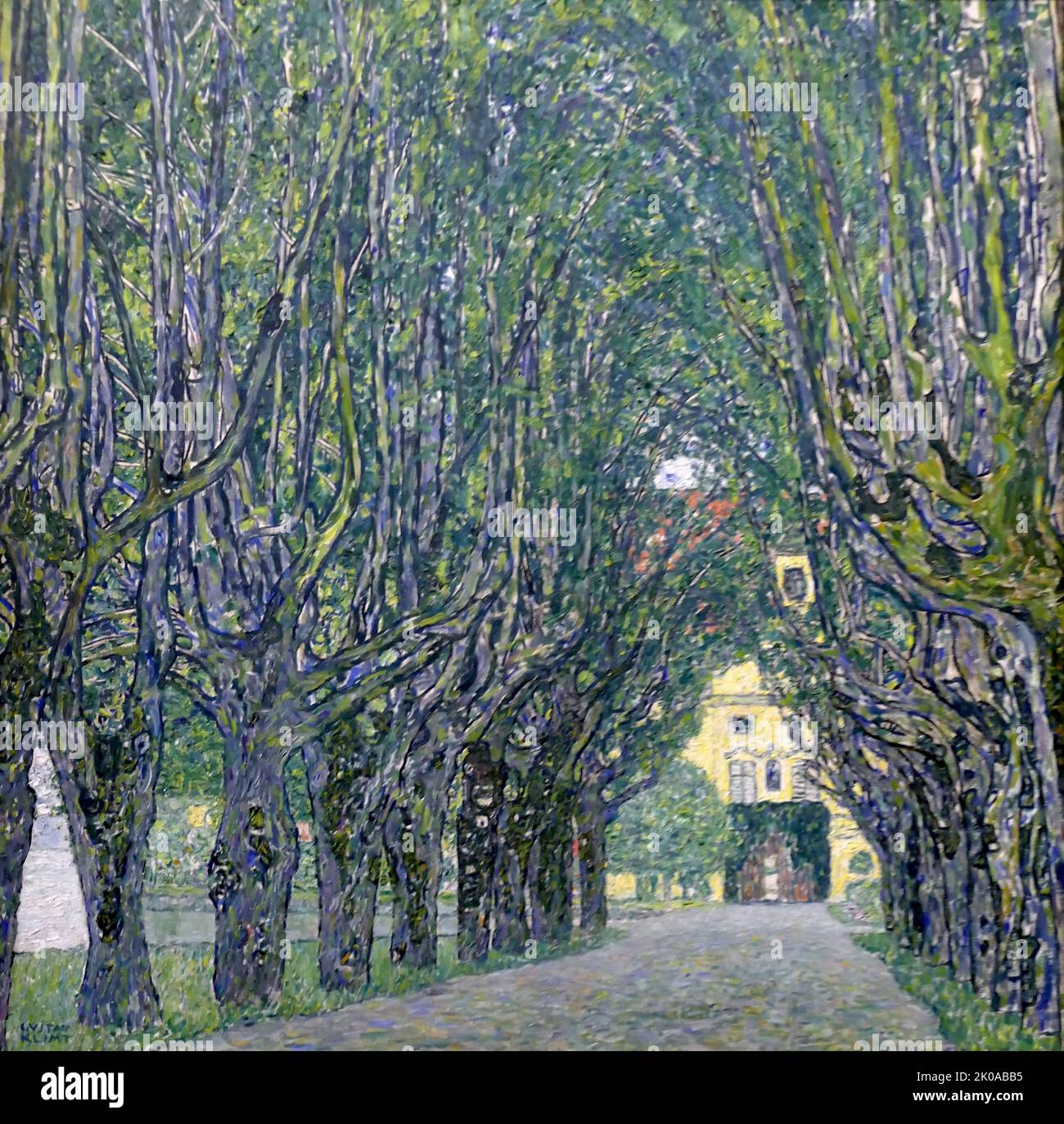 Avenue to Schloss Kammer, 1912, by Gustav Klimt. Gustav Klimt (July 14, 1862 - February 6, 1918) was an Austrian symbolist painter and one of the most prominent members of the Vienna Secession movement. Klimt is noted for his paintings, murals, sketches, and other objets d'art Stock Photo