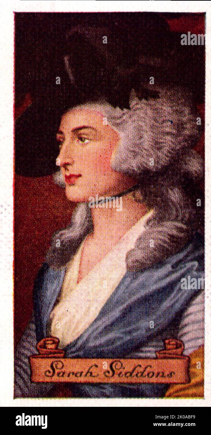 Sarah Siddons (nee Kemble; 5 July 1755 - 8 June 1831) was a Welsh actress, the best-known tragedienne of the 18th century. She was most famous for her portrayal of the Shakespearean character, Lady Macbeth, a character she made her own. The Sarah Siddons Society, founded in 1952, continues to present the Sarah Siddons Award annually in Chicago to a distinguished actress Stock Photo