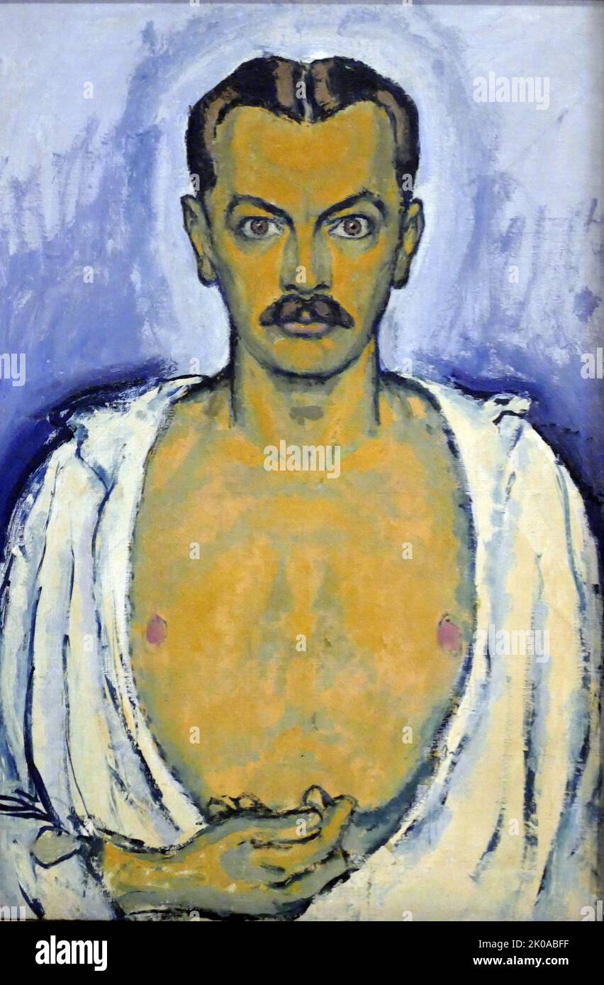 Koloman Moser. Self portrait, 1916. Koloman Moser (30 March 1868 - 18 October 1918) was an Austrian artist who exerted considerable influence on 20th-century graphic art. He was one of the foremost artists of the Vienna Secession movement and a co-founder of Wiener Werkstatte Stock Photo