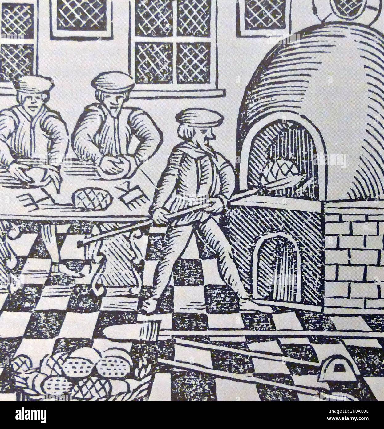 The preparation and baking of mazzot, in a woodcut from Holland. 17th century. 1663 Stock Photo