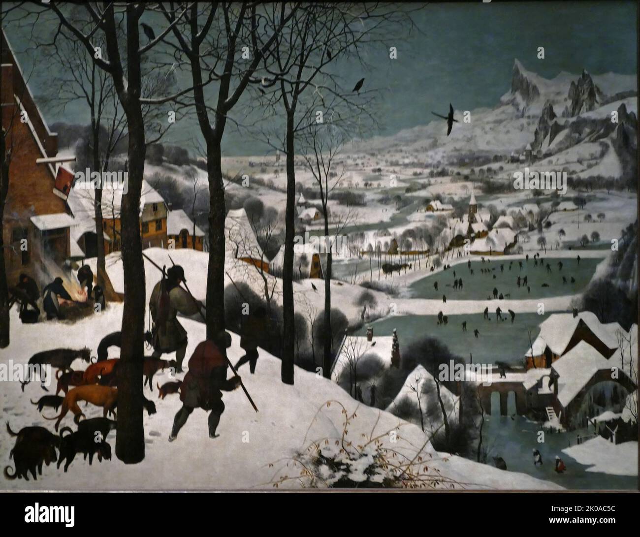 The Hunters in the Snow, also known as The Return of the Hunters, is a 1565 oil-on-wood painting by Pieter Bruegel the Elder. The Northern Renaissance work is one of a series of works, five of which still survive, that depict different times of the year Stock Photo