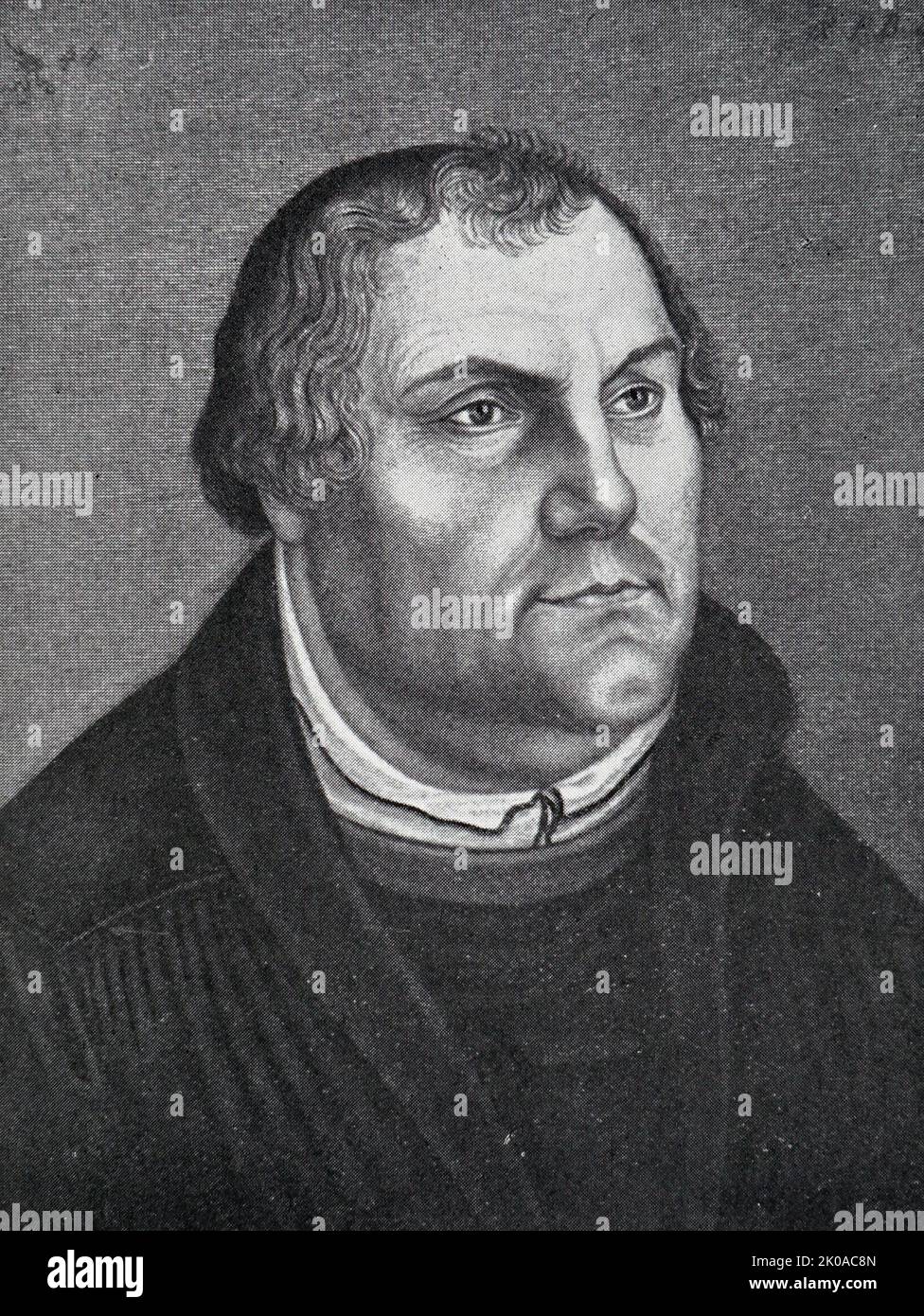 Engraving of Martin Luther (1483 - 1546); German priest, theologian, author, composer, former Augustinian friar, and is best known as a seminal figure in the Protestant Reformation and as the namesake of Lutheranism Stock Photo