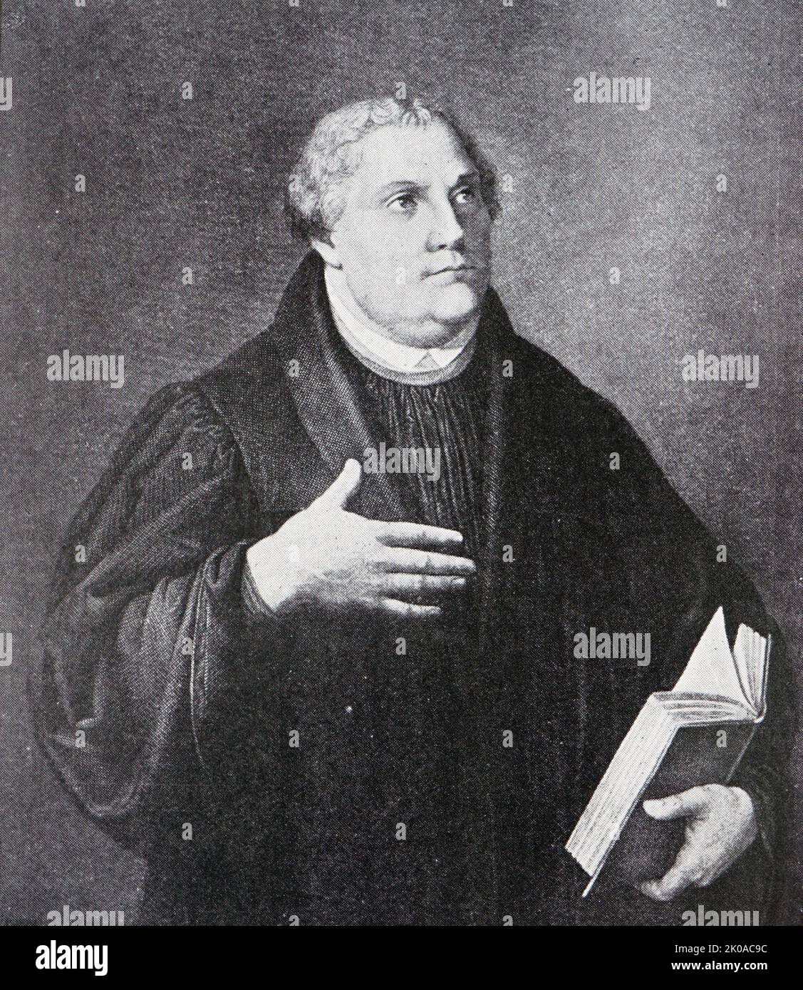 Engraving of Martin Luther (1483 - 1546); German priest, theologian, author, composer, former Augustinian friar, and is best known as a seminal figure in the Protestant Reformation and as the namesake of Lutheranism Stock Photo