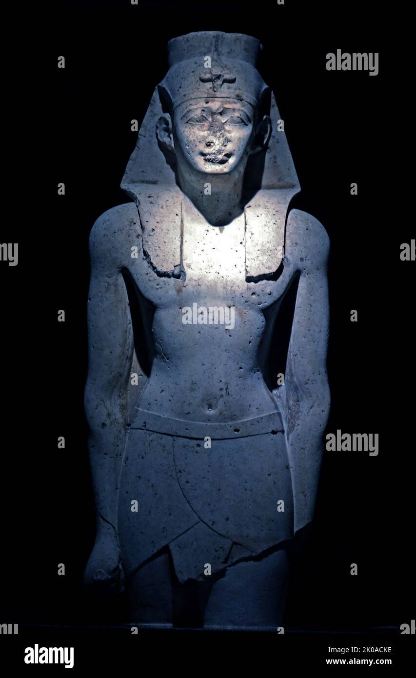 Limestone statue of Nectanebo I (died 361/60 BC) ancient Egyptian pharaoh, founder of the last native (30th) dynasty of Egypt Stock Photo