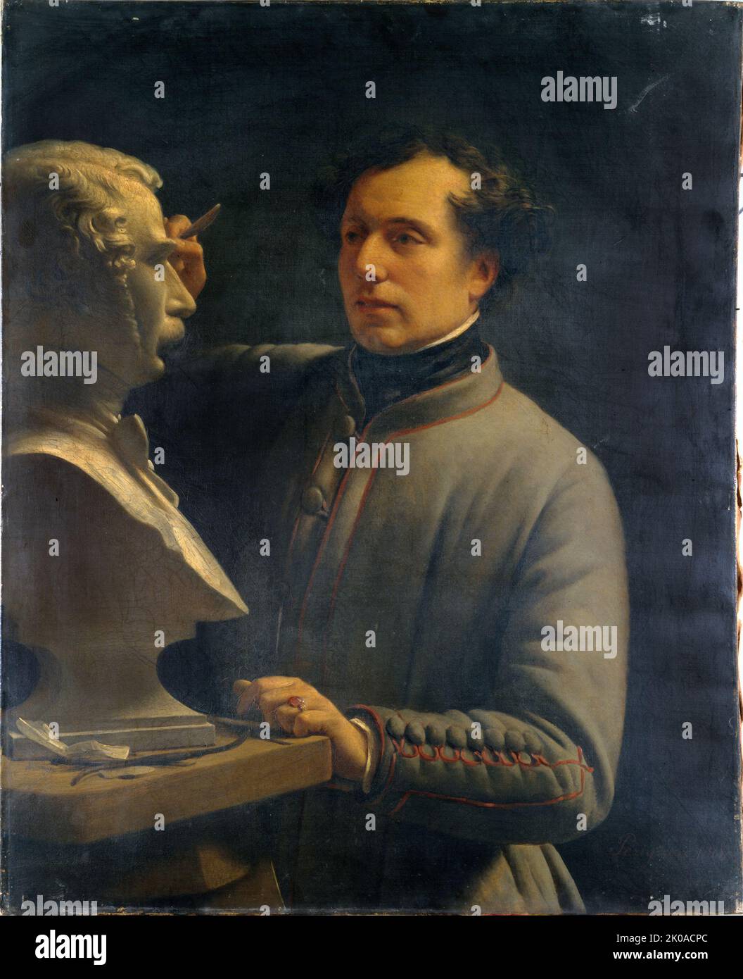 Jean-Pierre Dantan (1800-1869), sculptor, modeling the bust of P&#xe9;rignon, in 1848. Stock Photo