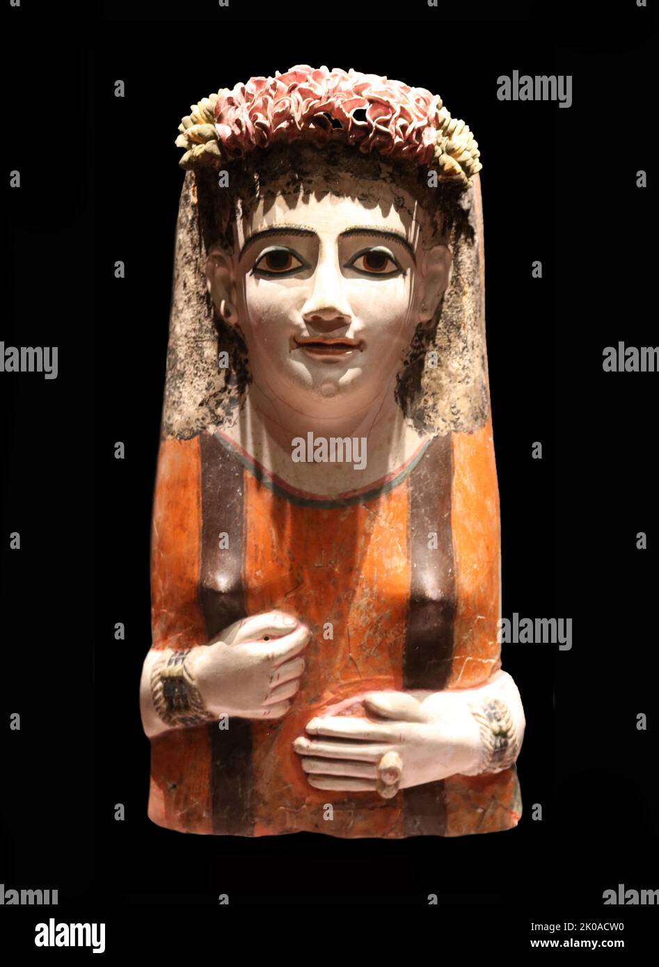 Mummy mask from a coffin in Asyut, Egypt. Roman Period, 1st century AD Stock Photo