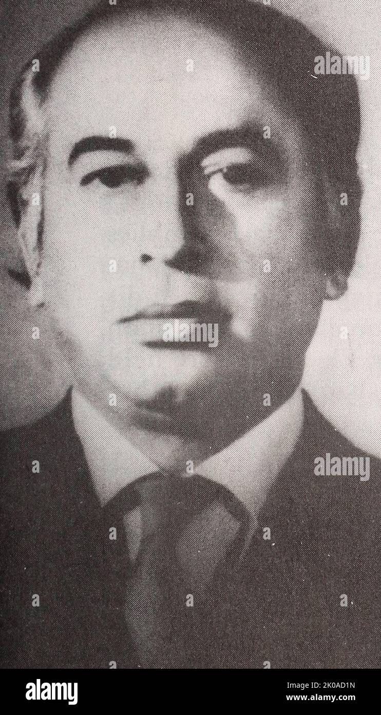 Zulfikar Ali Bhutto (1928 - 1979) Pakistani barrister and politician who served as the ninth Prime Minister of Pakistan from 1973 to 1977, and prior to that as the fourth President of Pakistan from 1971 to 1973. He was also the founder of the Pakistan People's Party (PPP) and served as its chairman until his execution in 1979 Stock Photo