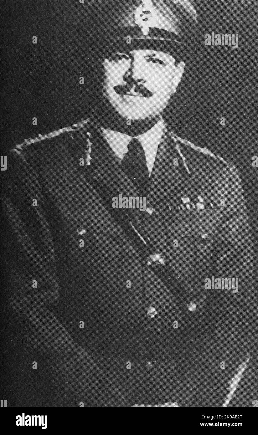 Field Marshal Muhammad Ayub Khan (1907 - 1974), was the second president of Pakistan. He was an army general who seized the presidency from Iskander Mirza in a coup in 1958, the first successful coup d'etat in the country. Popular demonstrations and labour strikes supported by the protests in East Pakistan ultimately led to his forced resignation in 1969 Stock Photo