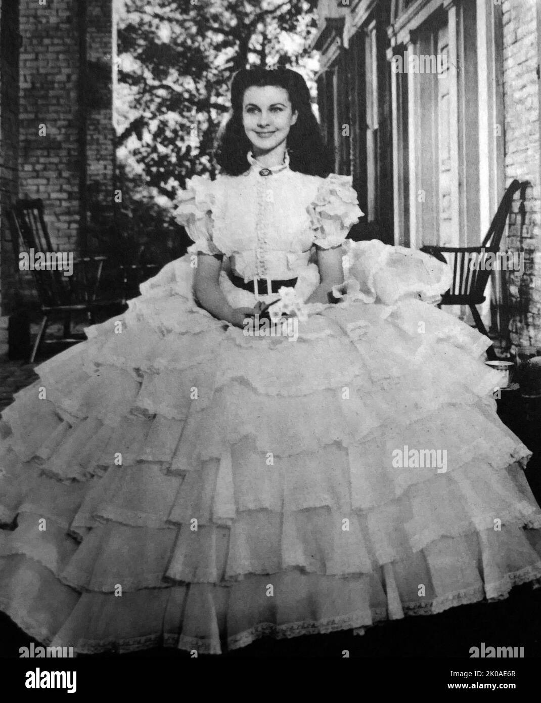 The choice for the part of Scarlett O'Hara in 'Gone With the Wind' was the English actress Vivien Leigh, pictured in her delightful crinoline. Clark Gable took the part of Rhett Butler. The film, which was majestically long, rich in color, and the whopping success of the year in 1939 Stock Photo