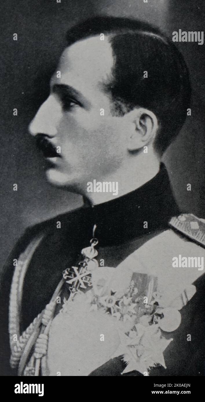 Boris III (1894 - 28 August 1943), Tsar of the Kingdom of Bulgaria from 1918 until his death in 1943. The eldest son of Ferdinand I, Boris assumed the throne upon the abdication of his father in the wake of Bulgaria's defeat in World War I. Following the outbreak of World War II, Bulgaria initially remained neutral. In 1940, Bogdan Filov replaced Kyoseivanov as prime minister, becoming the last prime minister to serve under Boris. In January 1941, Boris approved the anti-Semitic Law for Protection of the Nation, which denied citizenship to Bulgarian Jews and placed numerous restrictions upon t Stock Photo
