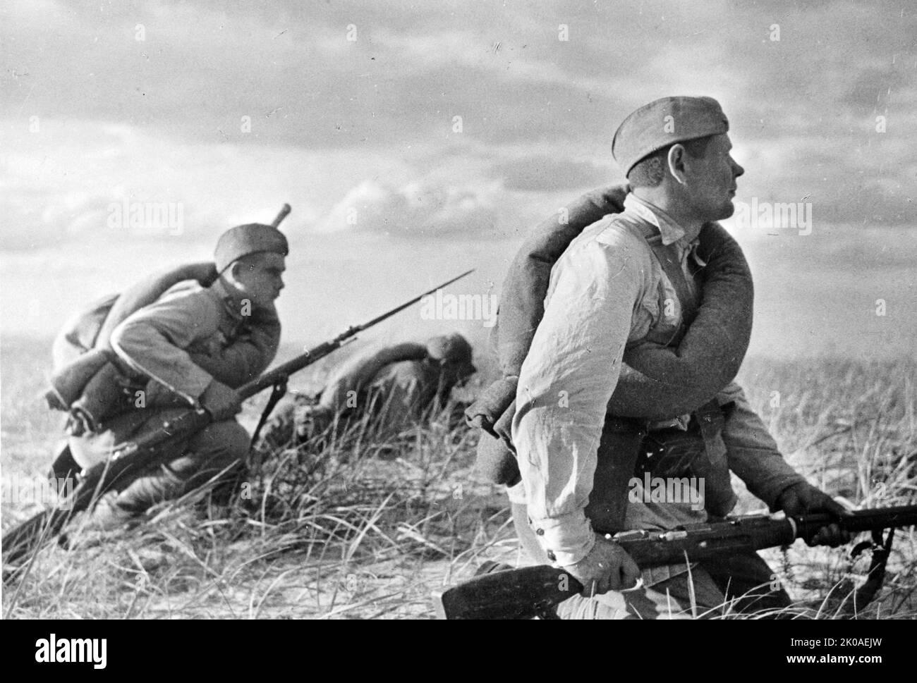 Red infantry on the move during the autumn manoeuvre of troops of the Kiev military district in the Odessa region of Ukrainian Soviet Republic, 1936 Stock Photo